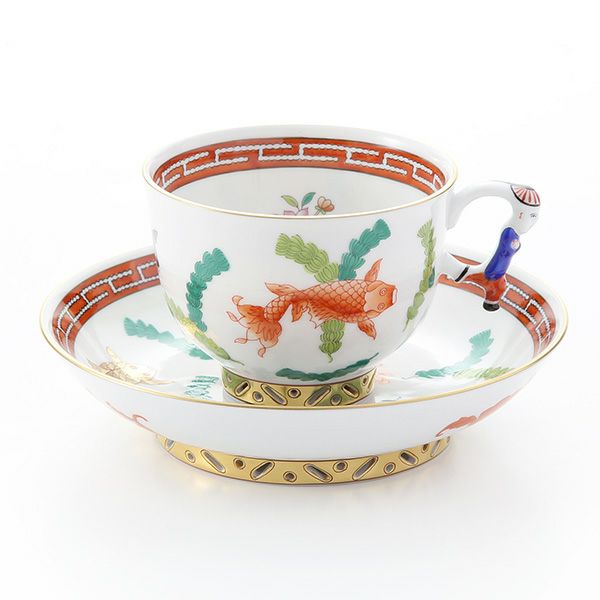 ヘレンド シノワズリ（中国趣味）ポワッソン（赤） 03364-0-21 マンダリン ラージカップ＆ソーサー
