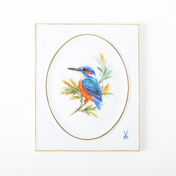 マイセン（Meissen） 陶板 鳥 260110／53n32 Kingfisher カワセミ 18×15cm