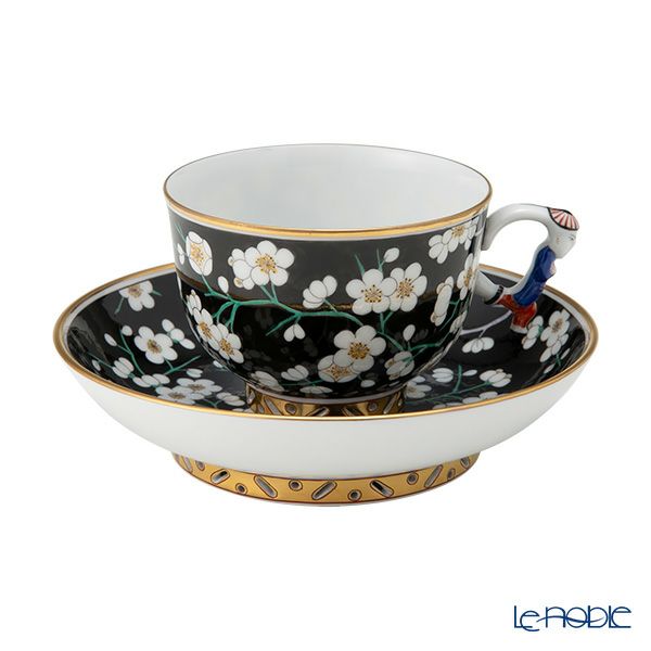 ヘレンド シノワズリ（中国趣味）黒地白梅 PFNB 03364-0-21 マンダリン ラージカップ＆ソーサー