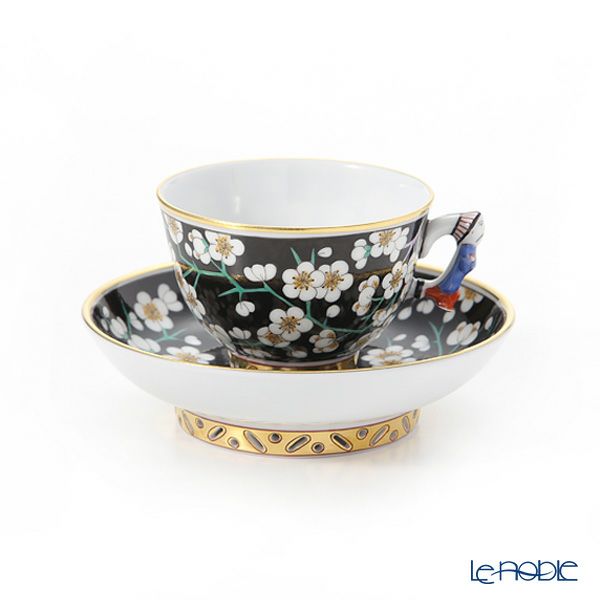 ヘレンド シノワズリ（中国趣味）黒地白梅 PFNB 03371-0-21 マンダリン スモールカップ＆ソーサー