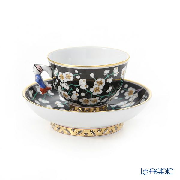 ヘレンド シノワズリ（中国趣味）黒地白梅 PFNB 03371-0-21 マンダリン スモールカップ＆ソーサー