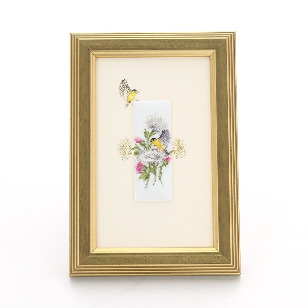 ヘレンド MID-1 08191-0-00 陶板（花と鳥） 6.5×2.5cm