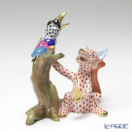 ヘレンド人形 15693-0-00 VH キツネとカラス 12.5cm