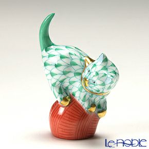 ヘレンド人形 05221-0-00 VHV ネコ グリーン