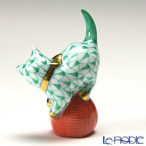 ヘレンド人形 05221-0-00 VHV ネコ グリーン