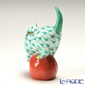 ヘレンド人形 05221-0-00 VHV ネコ グリーン