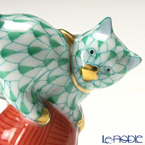 ヘレンド人形 05221-0-00 VHV ネコ グリーン