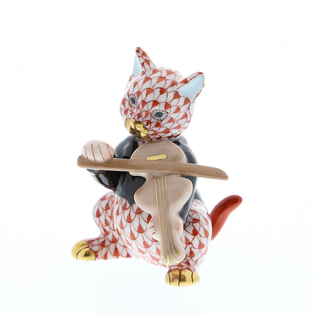 ヘレンド人形 05087-0-00 VH バイオリンを弾く猫 7cm オレンジ