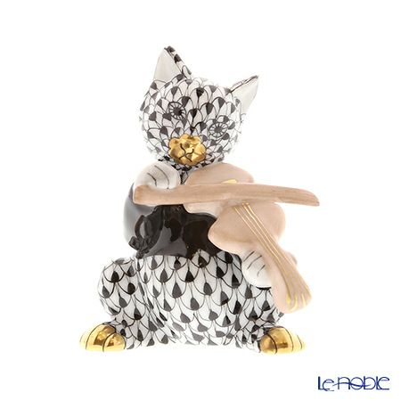 ヘレンド人形 05087-0-00 VHNM バイオリンを弾く猫 7cm ブラック