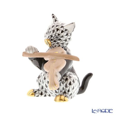 ヘレンド人形 05087-0-00 VHNM バイオリンを弾く猫 7cm ブラック
