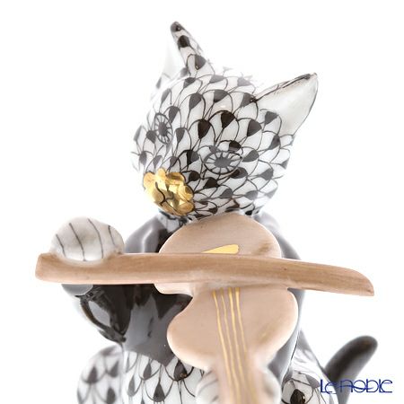 ヘレンド人形 05087-0-00 VHNM バイオリンを弾く猫 7cm ブラック