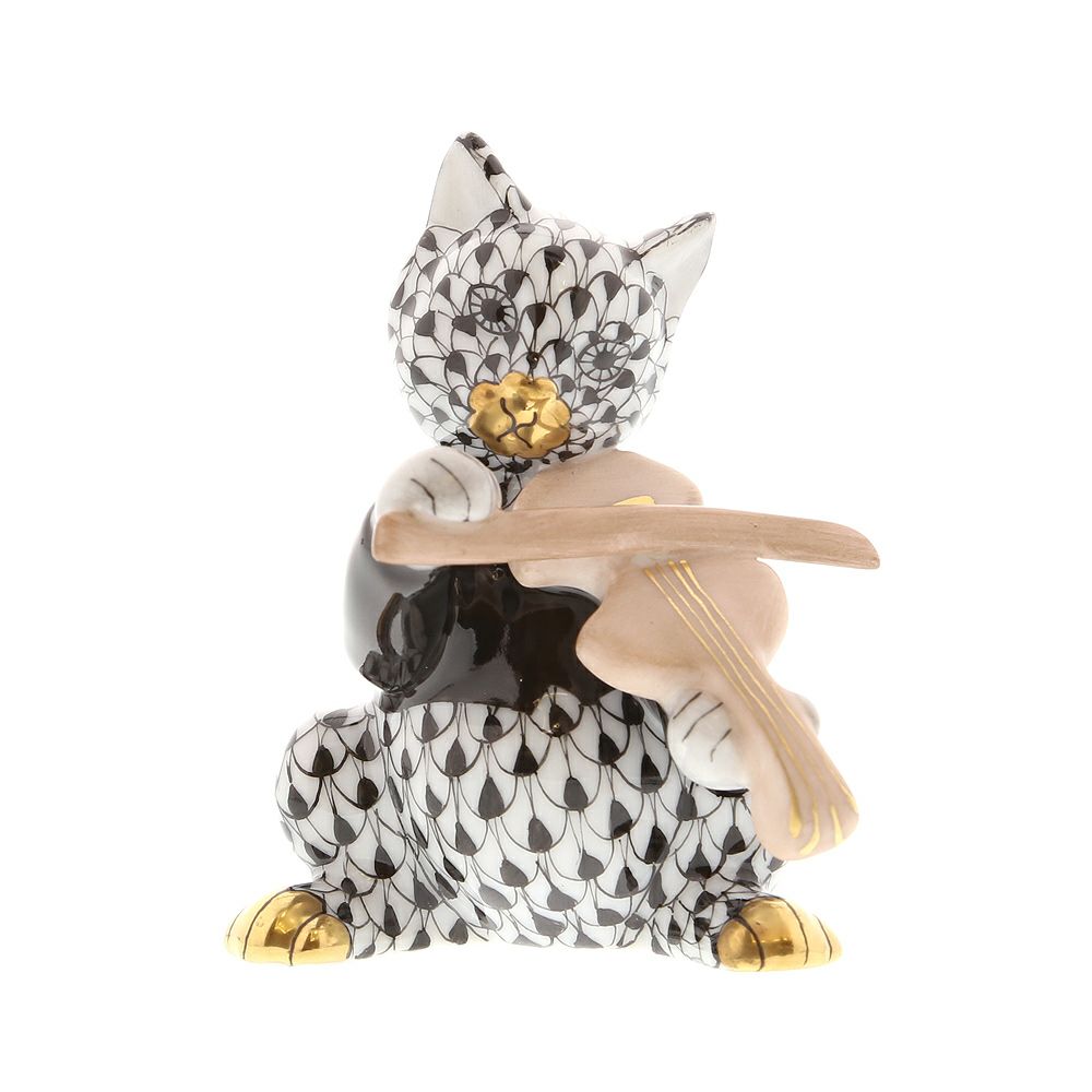 ヘレンド人形 05087-0-00 VHNM バイオリンを弾く猫 7cm ブラック