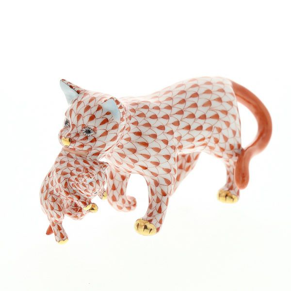 ヘレンド人形 VH 05551-0-00 仔猫を運ぶ猫 レッド6.5cm