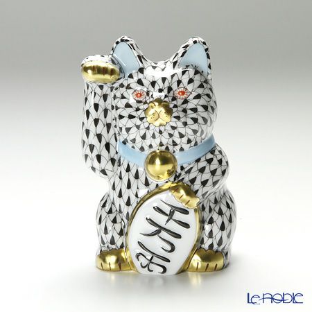 ヘレンド人形 15578-0-00 VHN 招き猫 千両箱 大 ブラック