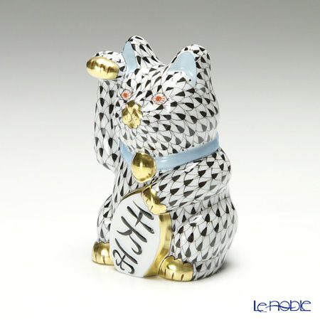 ヘレンド人形 15578-0-00 VHN 招き猫 千両箱 大 ブラック