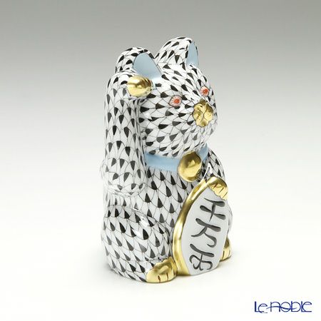 ヘレンド人形 15578-0-00 VHN 招き猫 千両箱 大 ブラック