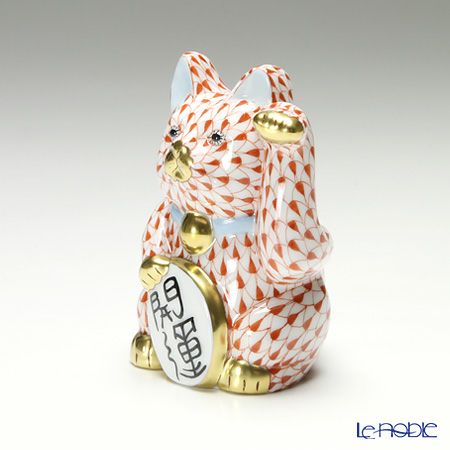 ヘレンド人形 15580 VH 招き猫 開運 大 レッド