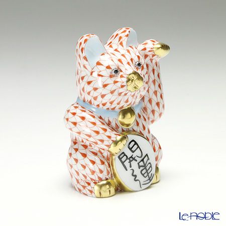 ヘレンド人形 15580 VH 招き猫 開運 大 レッド