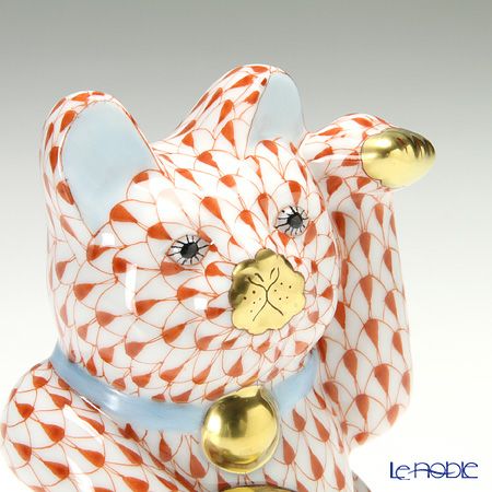 ヘレンド人形 15580 VH 招き猫 開運 大 レッド