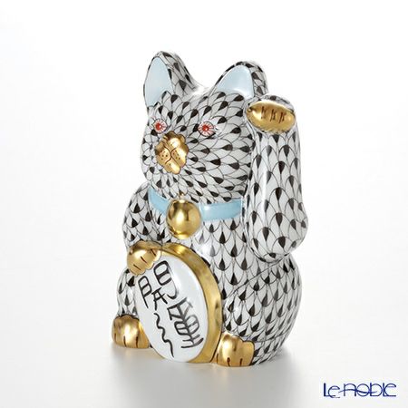 ヘレンド人形 15580 VH 招き猫 開運 大 ブラック