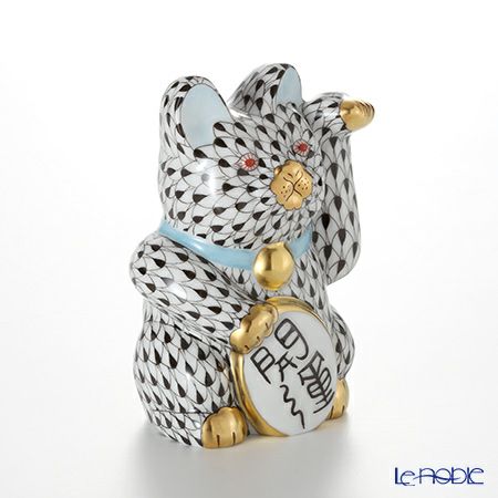 ヘレンド人形 15580 VH 招き猫 開運 大 ブラック