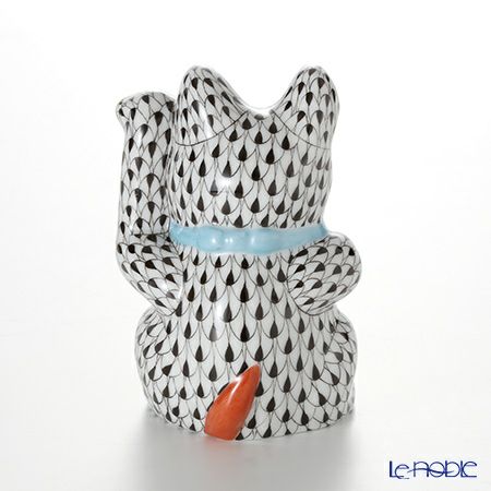 ヘレンド人形 15580 VH 招き猫 開運 大 ブラック