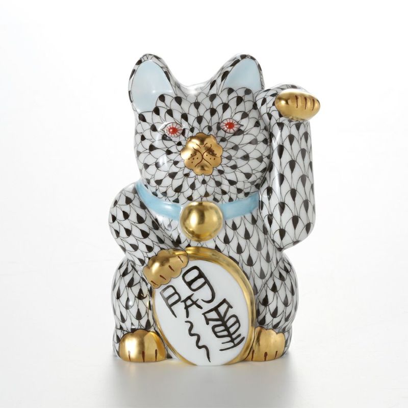 ヘレンド人形 15580 VH 招き猫 開運 大 ブラック