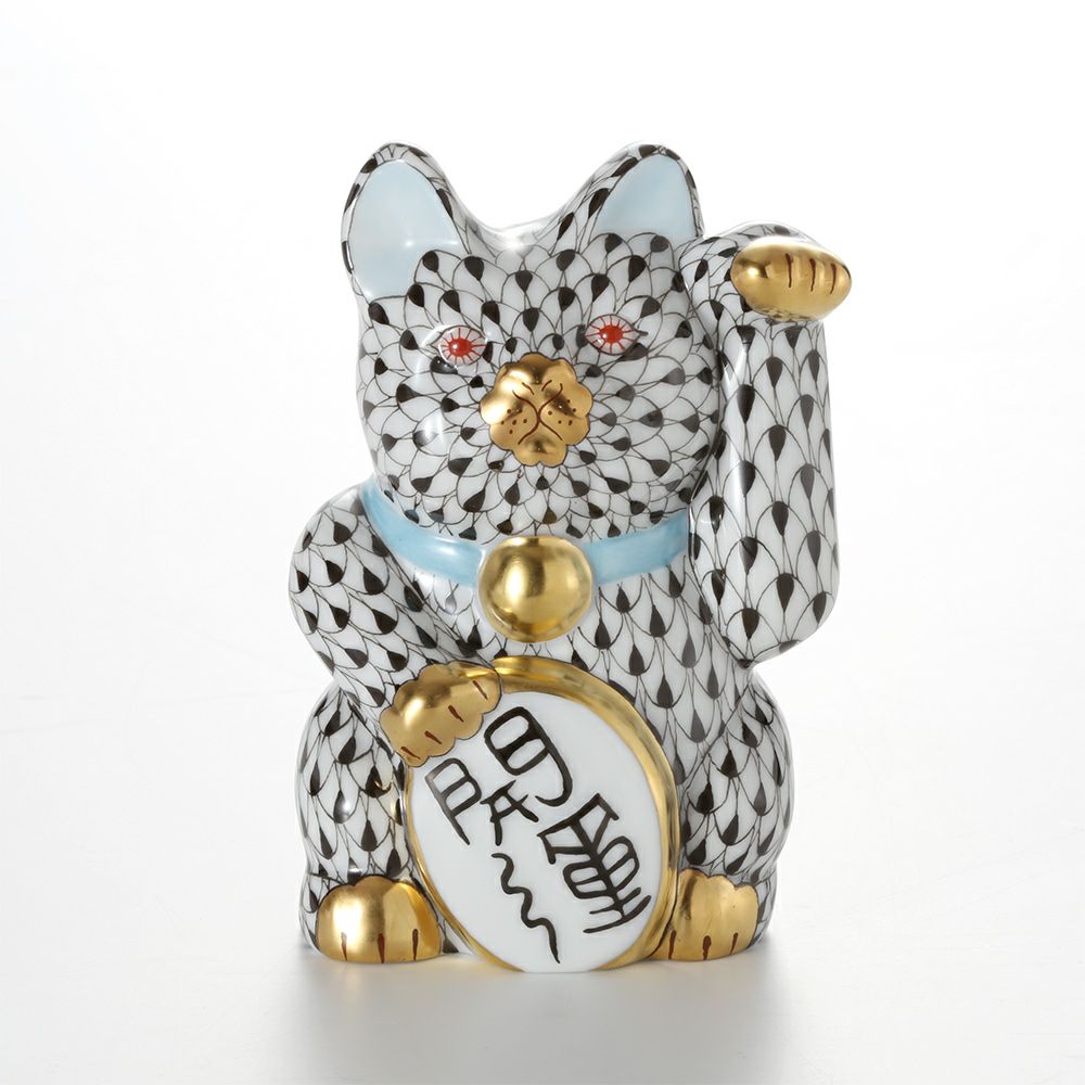 ヘレンド人形 15580 VH 招き猫 開運 大 ブラック