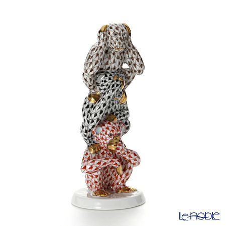 ヘレンド人形 15719-0-00 VHY-9 スリーワイズモンキーズ 13cm