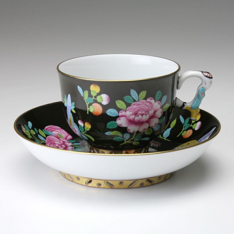 ヘレンド シノワズリ（中国趣味）SP225 ブラック 03364-0-21 マンダリン ラージカップ＆ソーサー