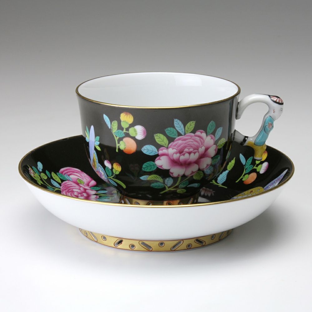 ヘレンド シノワズリ（中国趣味）SP225 ブラック 03364-0-21 マンダリン ラージカップ＆ソーサー