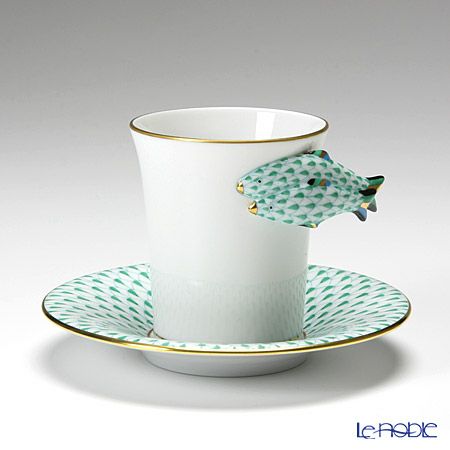 ヘレンド QH Collection QH-VHV 04913-0-00 モカカップ＆ソーサー フィッシュ／グリーン