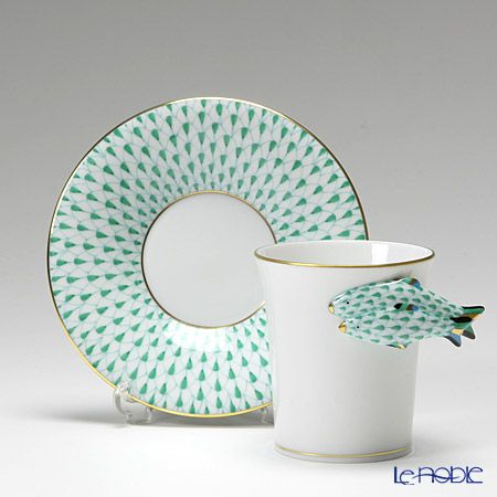 ヘレンド QH Collection QH-VHV 04913-0-00 モカカップ＆ソーサー フィッシュ／グリーン