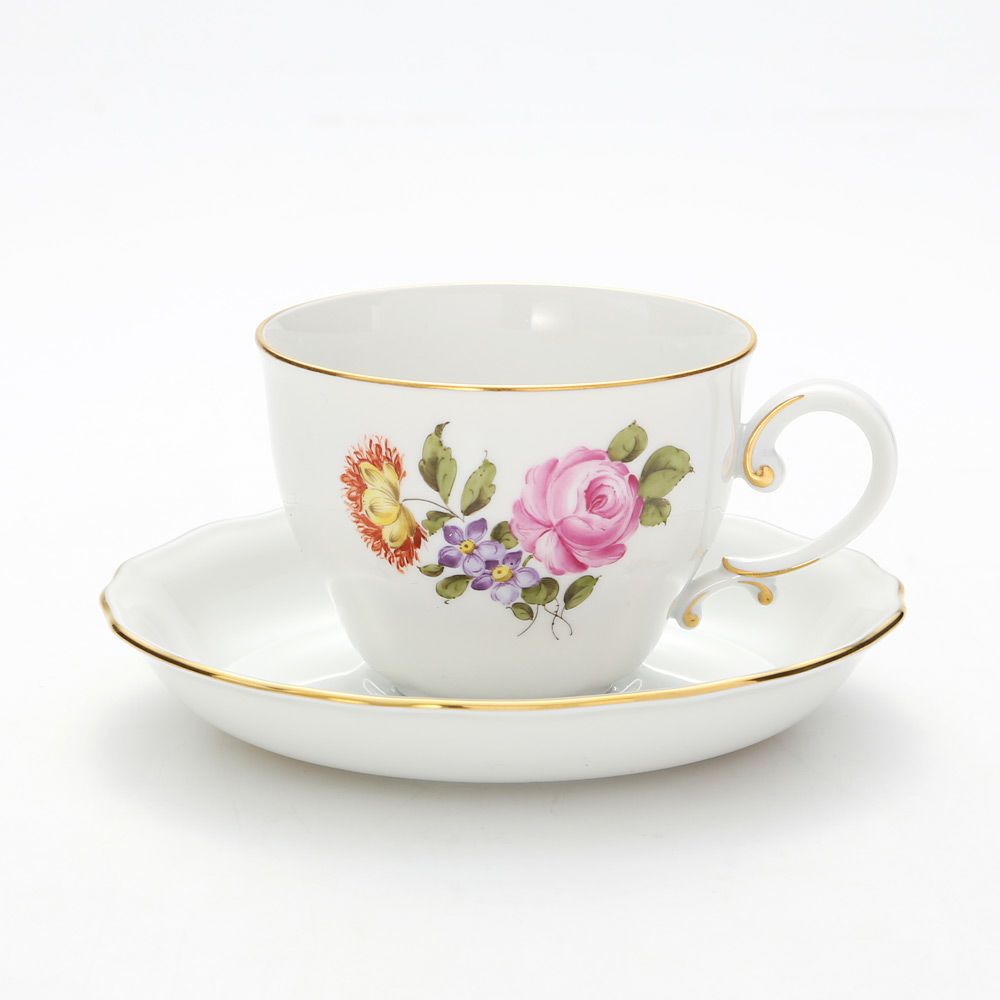 アウガルテン（AUGARTEN） シンプルブーケ（5052C） ピンクのバラ コーヒーカップ＆ソーサー 200ml（062モーツアルトシェイプ）