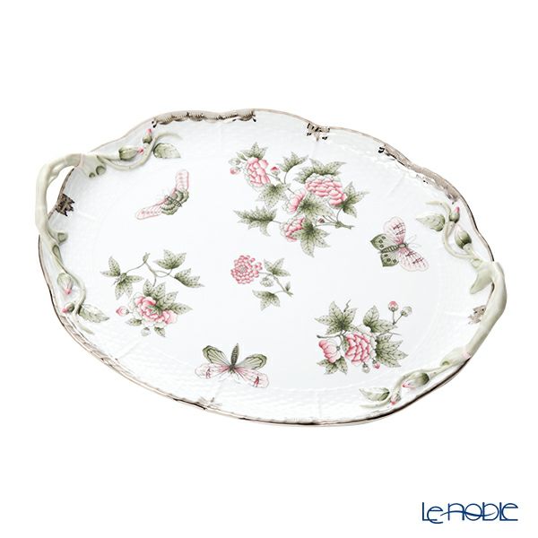 ヘレンド ヴィクトリア・プラチナ VBOG-X1-PT オーバルトレイ 32.5cm 持ち手付 00411-0-00