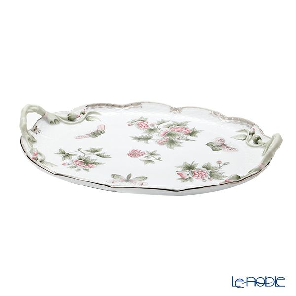 ヘレンド ヴィクトリア・プラチナ VBOG-X1-PT オーバルトレイ 32.5cm 持ち手付 00411-0-00
