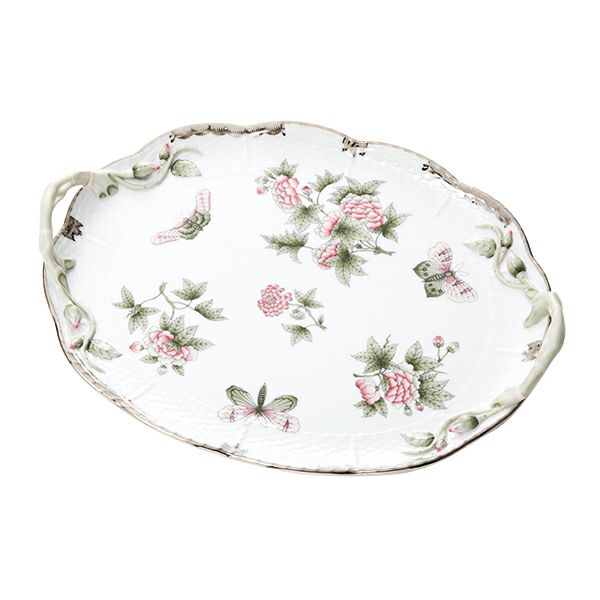 ヘレンド ヴィクトリア・プラチナ VBOG-X1-PT オーバルトレイ 32.5cm 持ち手付 00411-0-00