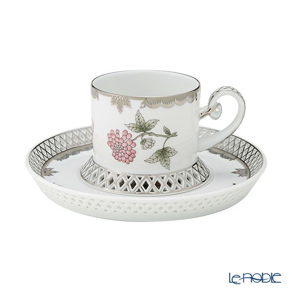 ヘレンド ヴィクトリア・プラチナ VBOG-X1-PT ティーカップ＆ソーサー 透かしレース（オープンワーク） 180ml バーチカル 04755-0-00