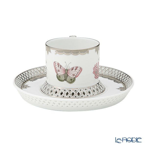 ヘレンド ヴィクトリア・プラチナ VBOG-X1-PT ティーカップ＆ソーサー 透かしレース（オープンワーク） 180ml バーチカル 04755-0-00