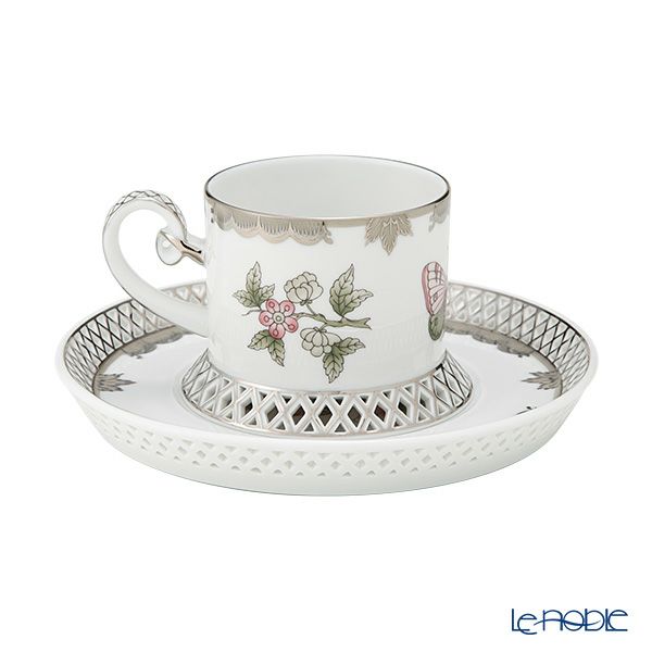 ヘレンド ヴィクトリア・プラチナ VBOG-X1-PT ティーカップ＆ソーサー 透かしレース（オープンワーク） 180ml バーチカル 04755-0-00