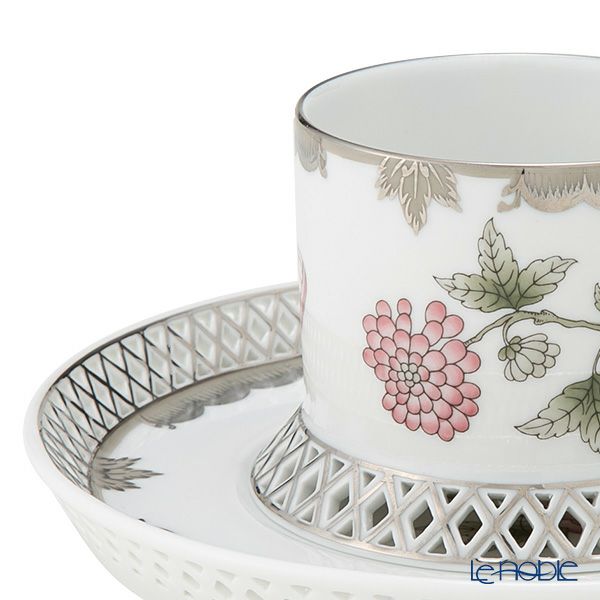 ヘレンド ヴィクトリア・プラチナ VBOG-X1-PT ティーカップ＆ソーサー 透かしレース（オープンワーク） 180ml バーチカル 04755-0-00