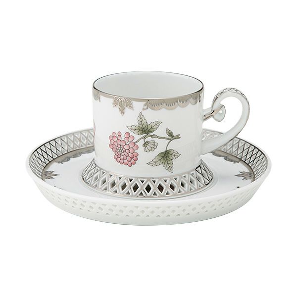 ヘレンド ヴィクトリア・プラチナ VBOG-X1-PT ティーカップ＆ソーサー 透かしレース（オープンワーク） 180ml バーチカル 04755-0-00