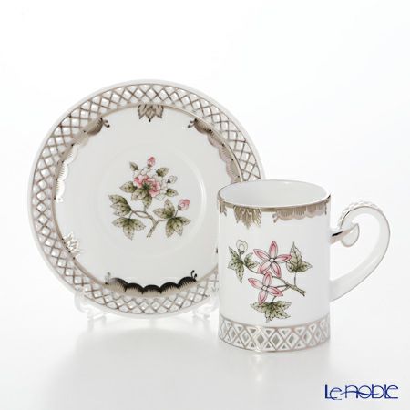 ヘレンド ヴィクトリア・プラチナ VBOG-X1-PT 04756-0-00 ティーカップ＆ソーサー 透かしレース 100ml