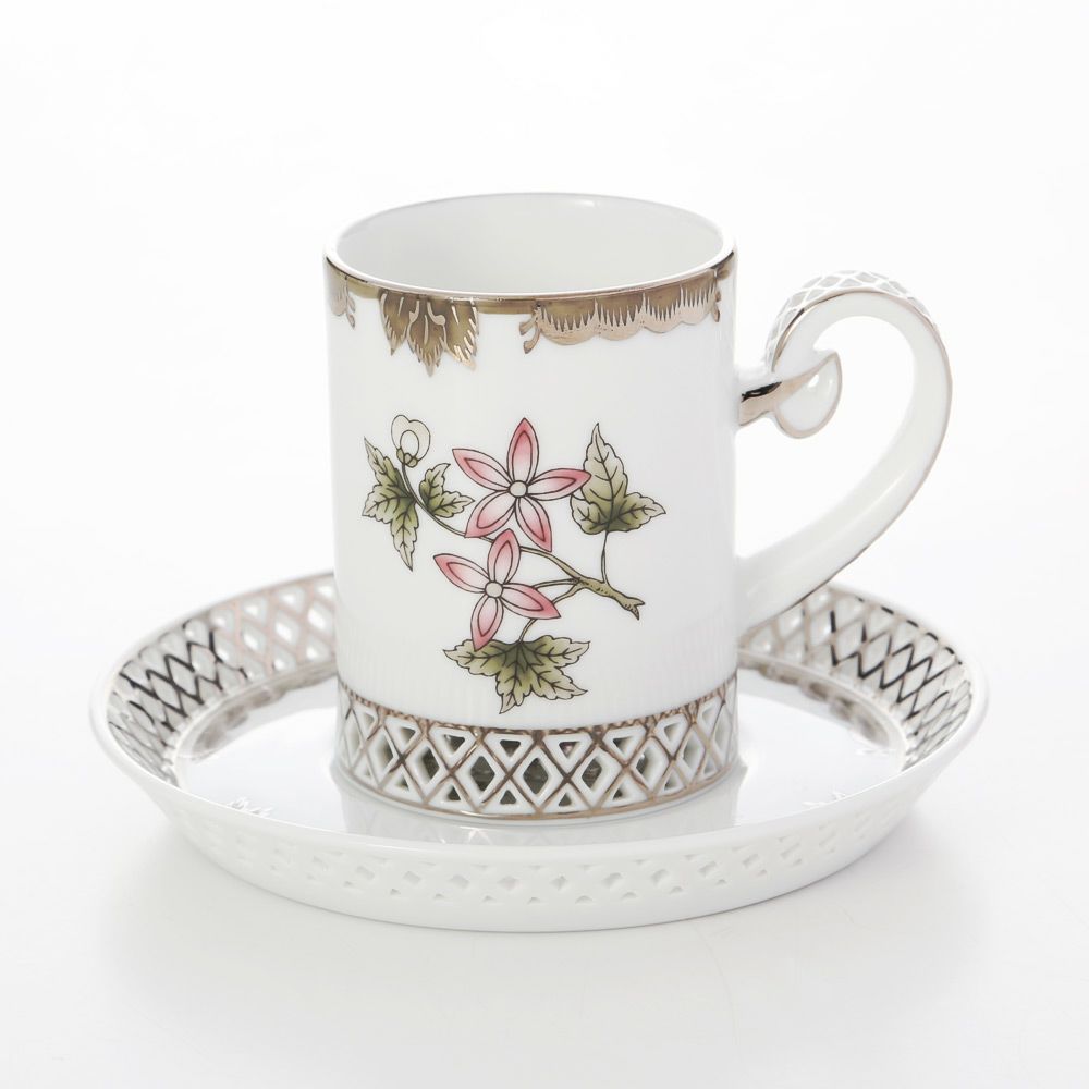 ヘレンド ヴィクトリア・プラチナ VBOG-X1-PT 04756-0-00 ティーカップ＆ソーサー 透かしレース 100ml