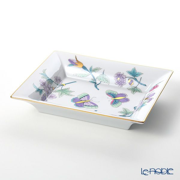 ヘレンド ロイヤルガーデン EVICT2 07631-0-00 スクエアトレイ 16×19cm ターコイズ シリアルナンバー・特製ケース付 世界限定生産250点