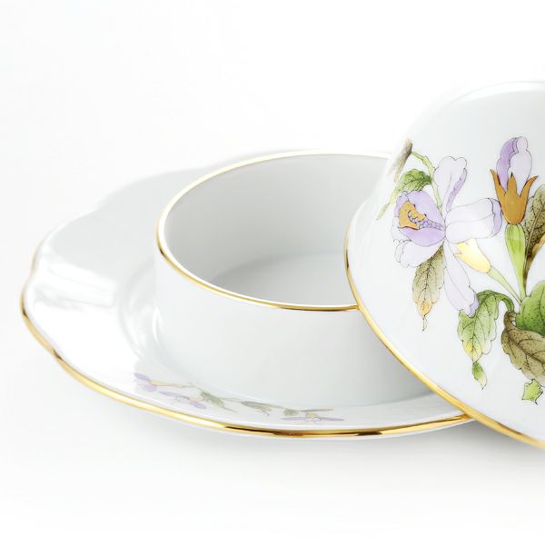 ヘレンド ロイヤルガーデン EVICTF1（フラワー） 00393-0-17 バターケース 14.8cm グリーン