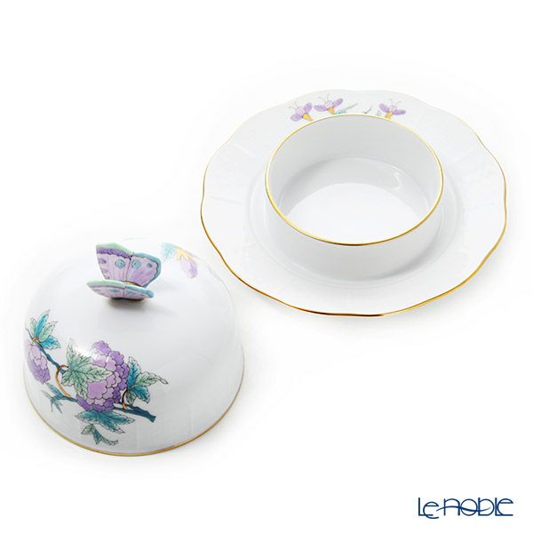 ヘレンド ロイヤルガーデン EVICTF2 00393-0-17（フラワー） バターケース 14.8cm ターコイズ