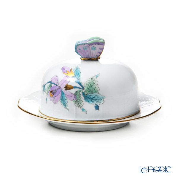 ヘレンド ロイヤルガーデン EVICTF2 00393-0-17（フラワー） バターケース 14.8cm ターコイズ