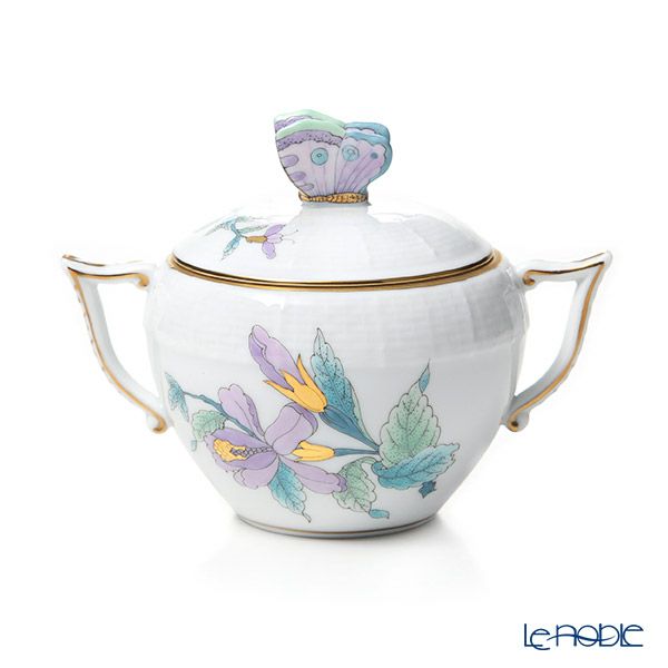 ヘレンド ロイヤルガーデン EVICTF2 00472-0-17（フラワー） シュガーポット チョウ 200ml ターコイズ