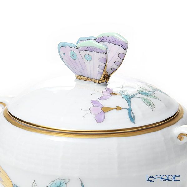 ヘレンド ロイヤルガーデン EVICTF2 00472-0-17（フラワー） シュガーポット チョウ 200ml ターコイズ